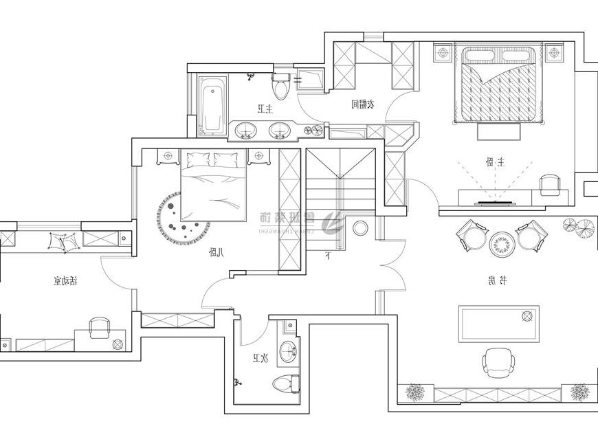 逸翠园港式风格效果图,二层平面布局